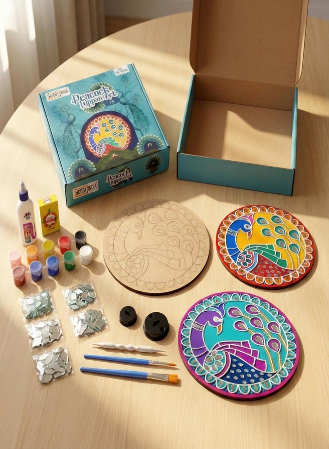 HOBBY INDIA Lippan Art and Craft Materials Kit for Adults and Beginners I Premarked MDF Board Mandala Art Painting DIY Kit for Room Wall Hanging Office and Home Decoration (Peacock) - Image 2